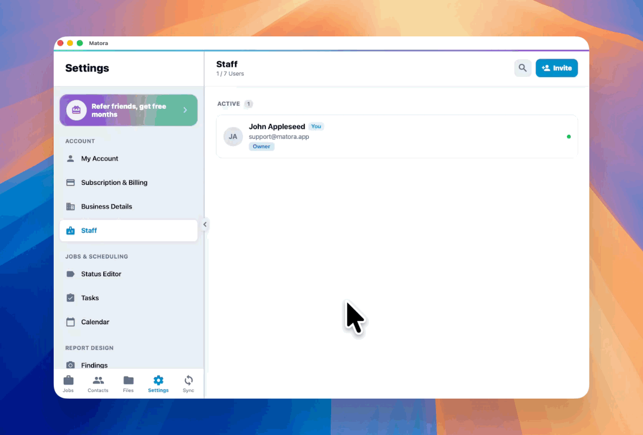 Open the invitation form, enter the new user’s details, choose their role and send the invitation.
