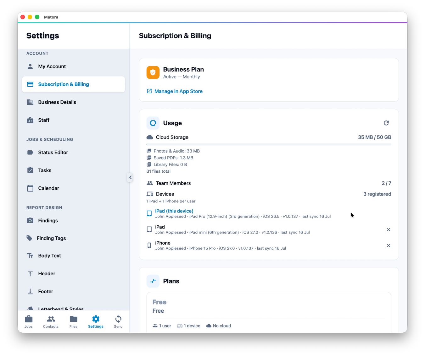 The plan overview and Usage section show the subscription status and the resources currently in use.