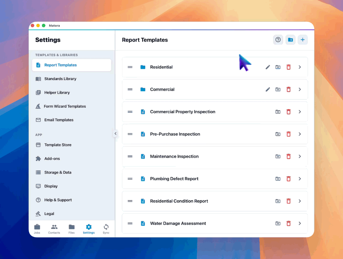 Use folders and a clear template order to keep a growing report library easy to navigate.