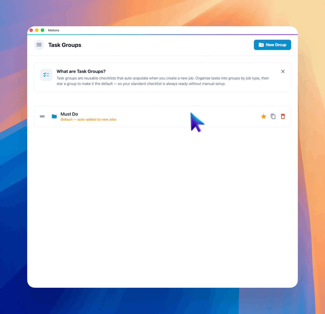 Create a group, give it a useful name and add the checklist items your team should follow.
