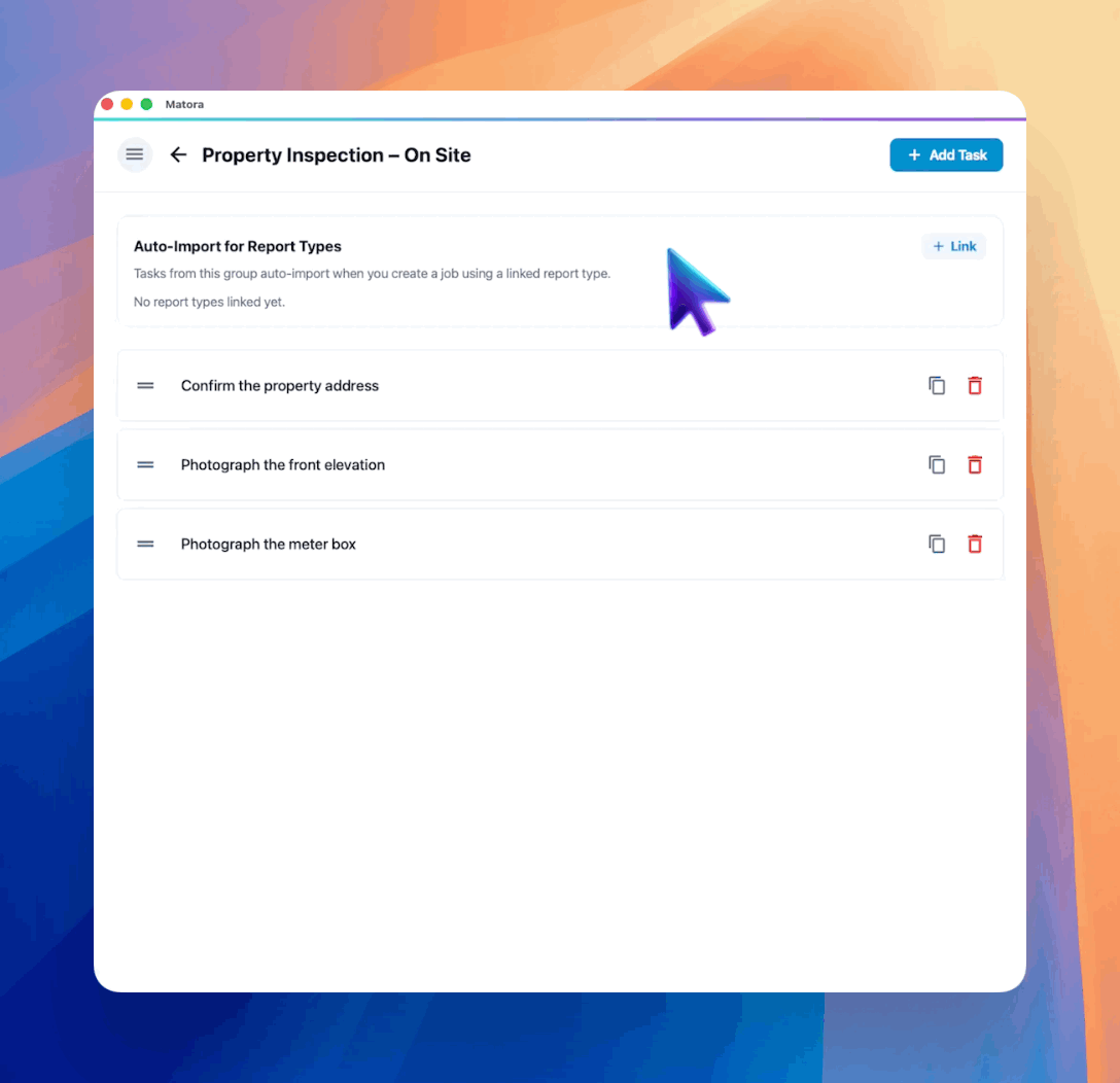 Link a specialised checklist to the report templates that require it.