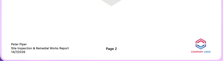 A report footer keeps useful company, job and page information consistent across the report.