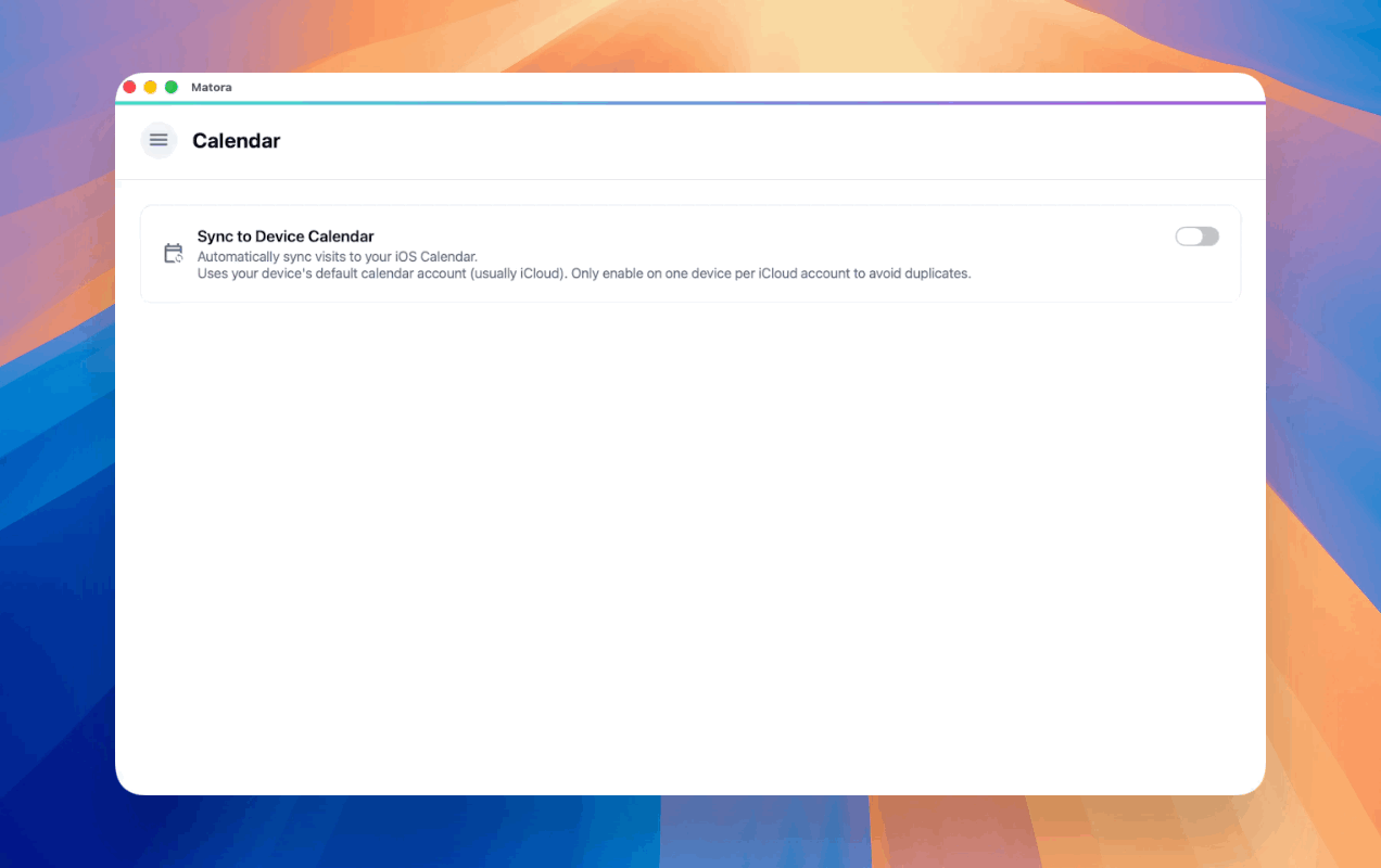 Enable Sync to Device Calendar and allow calendar access when prompted.