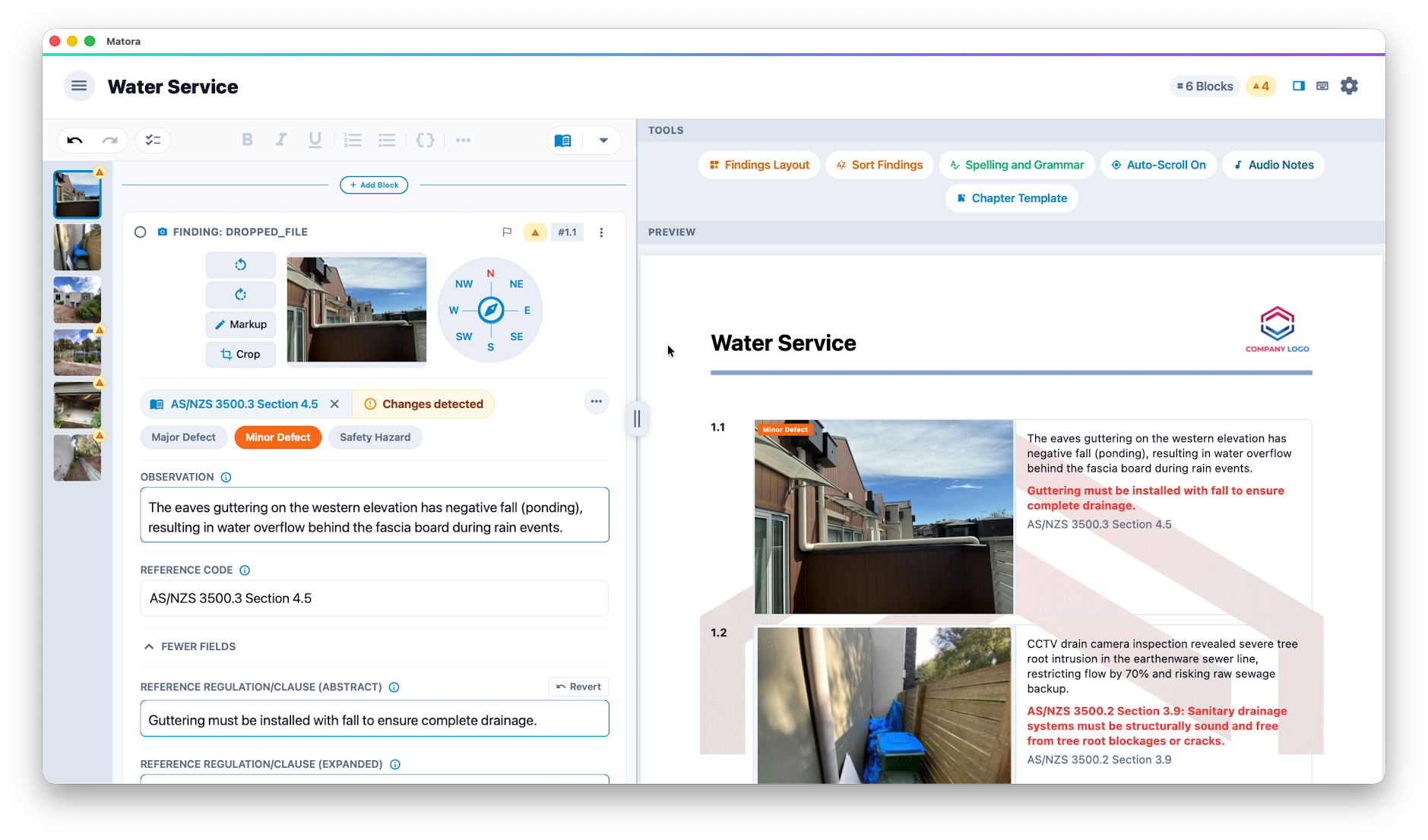 A finding keeps the site photo, observation, reference details and classification together.