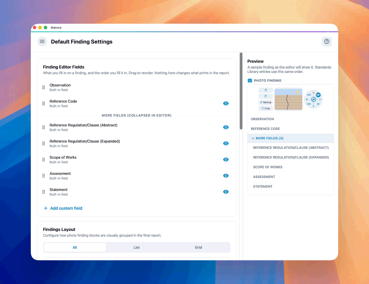 The editor preview shows what inspectors fill in, while the page preview shows what readers will see in the report.